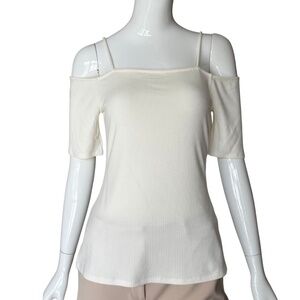 Express Ivory Off-Shoulder Top With Straps And Short Sleeves Size Medium NWT